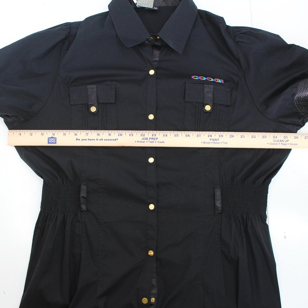 NWT Coogi Black Dress SZ 3X Y2K Hip Hop Cotton Puff Sleeve Snap Front Rhinestone - Picture 6 of 16